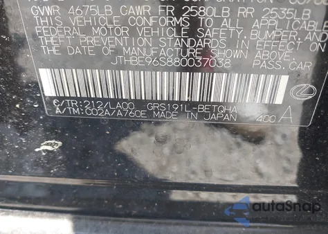 2008 Lexus Gs 350 из США, поврежденный, VIN JTHBE96S880037038